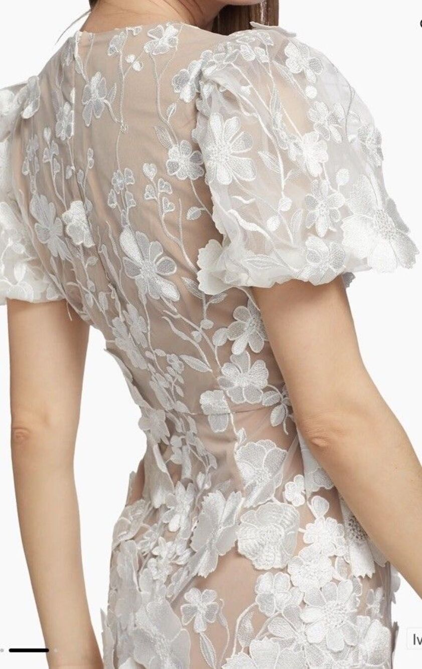Elliatt Zayla Floral Applique Cocktail Mini Dress XS White Nude 3D Lace Romantic - Picture 2 of 12